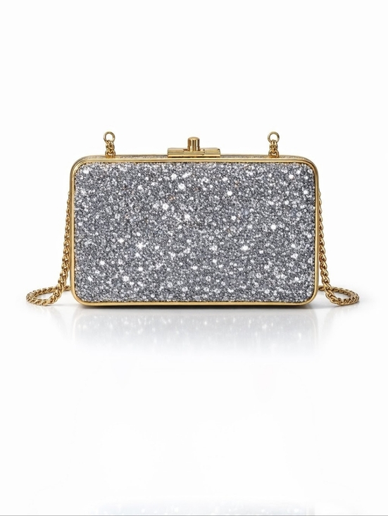 henri bendel Handbags - henri bendel Party Box Silver Glitter Clutch with Gold Trim
